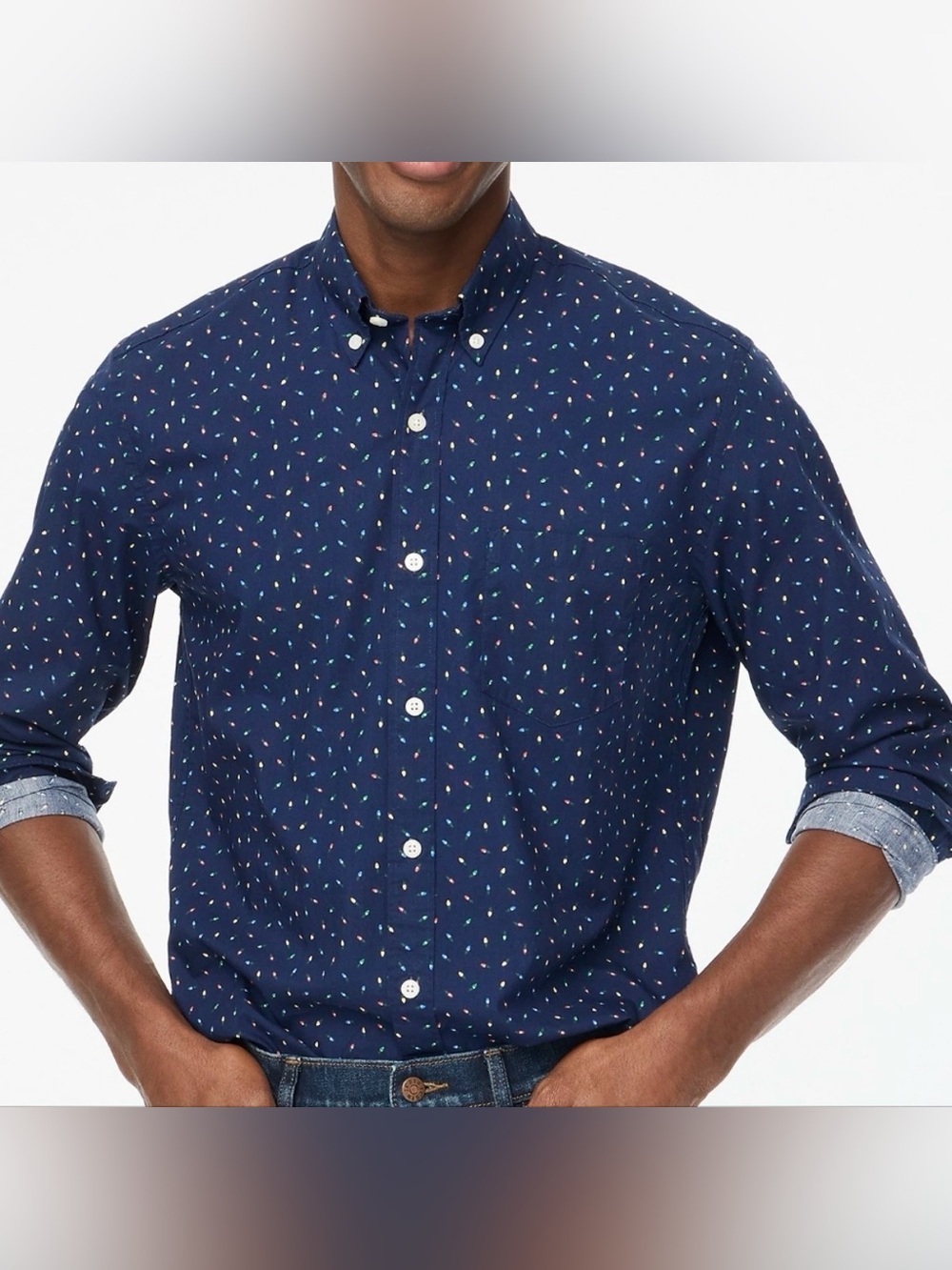 NEW J. Crew Flexed Wash Slim Fit BT240 $98 Large Navy button down with lights